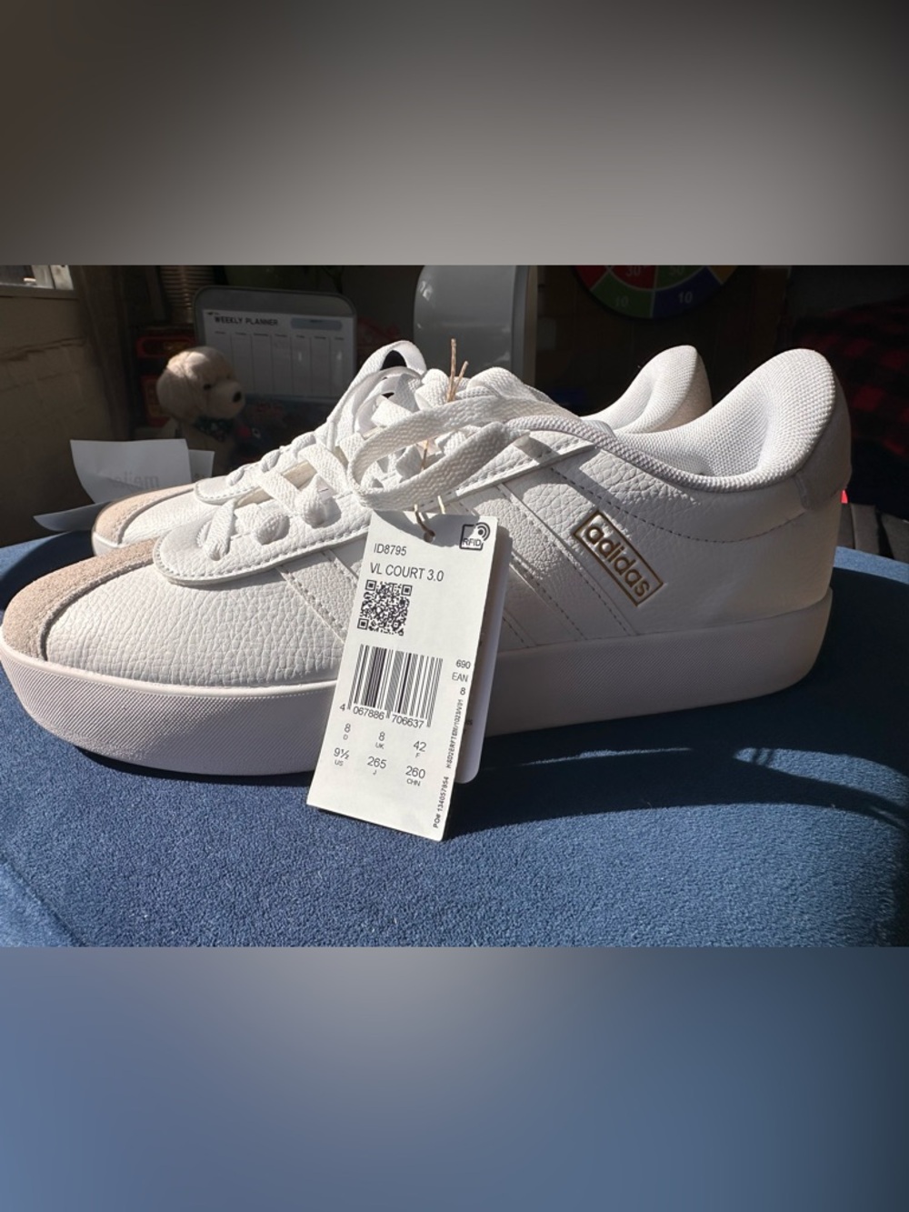 Adidas VL Court 3.0 White Sneakers • Gold Logo • Suede Toe • NWT - Picture 4 of 7
